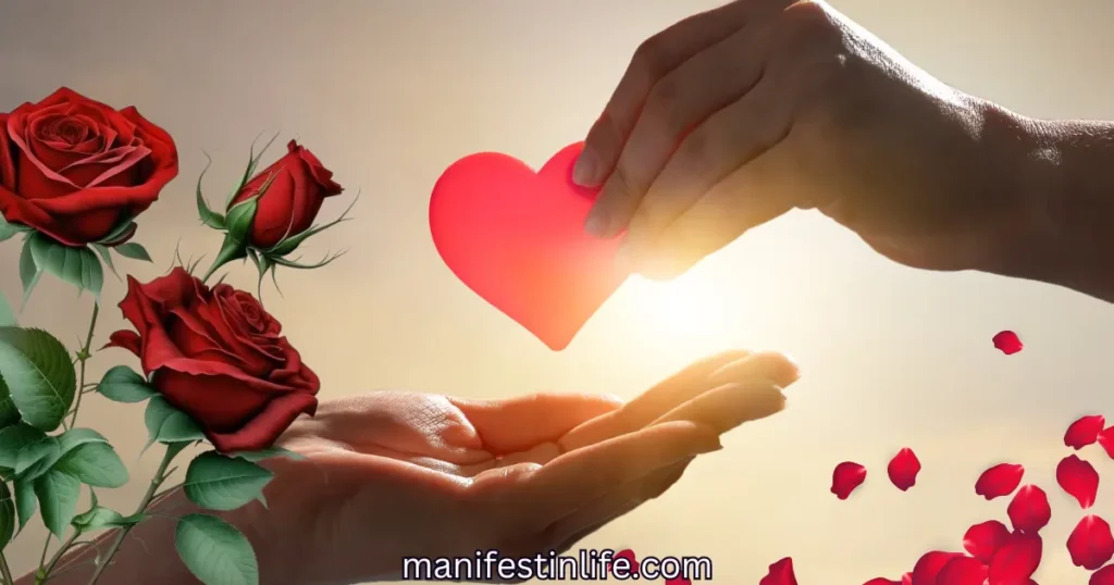 sign of love with heart and red roses